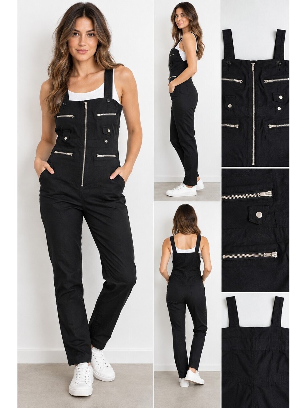 Like an Angel Black Moto Zip Jumpsuit Size L Suspender Utility